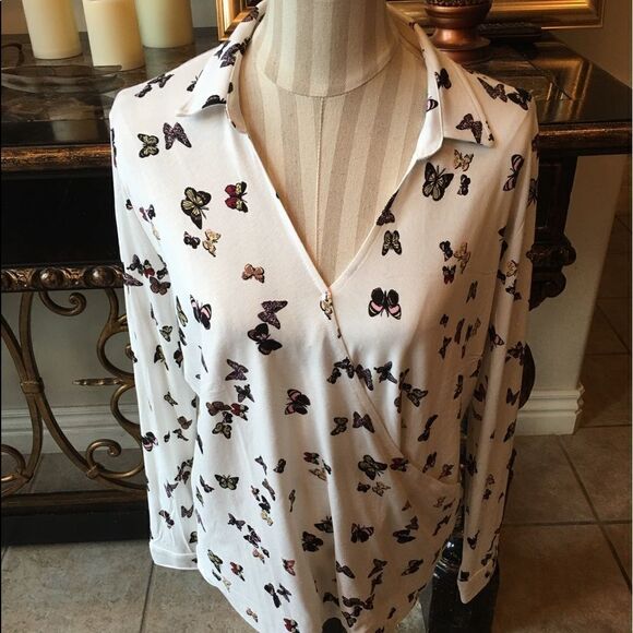 14 BUTTERFLY Collar Faux Wrap Top! - Picture 1 of 8